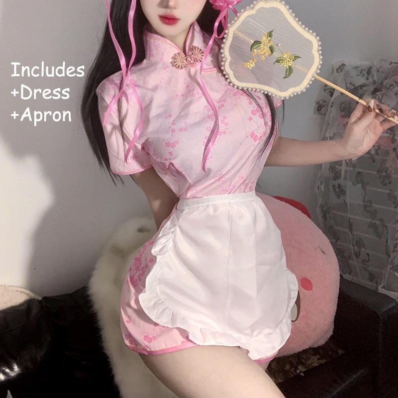 Sexy Chinese Women Cheongsam Cute Maid Role Play Outfit Apron Dress Uniform Kawaii Anime Little Chef Qipao Cosplay Costume