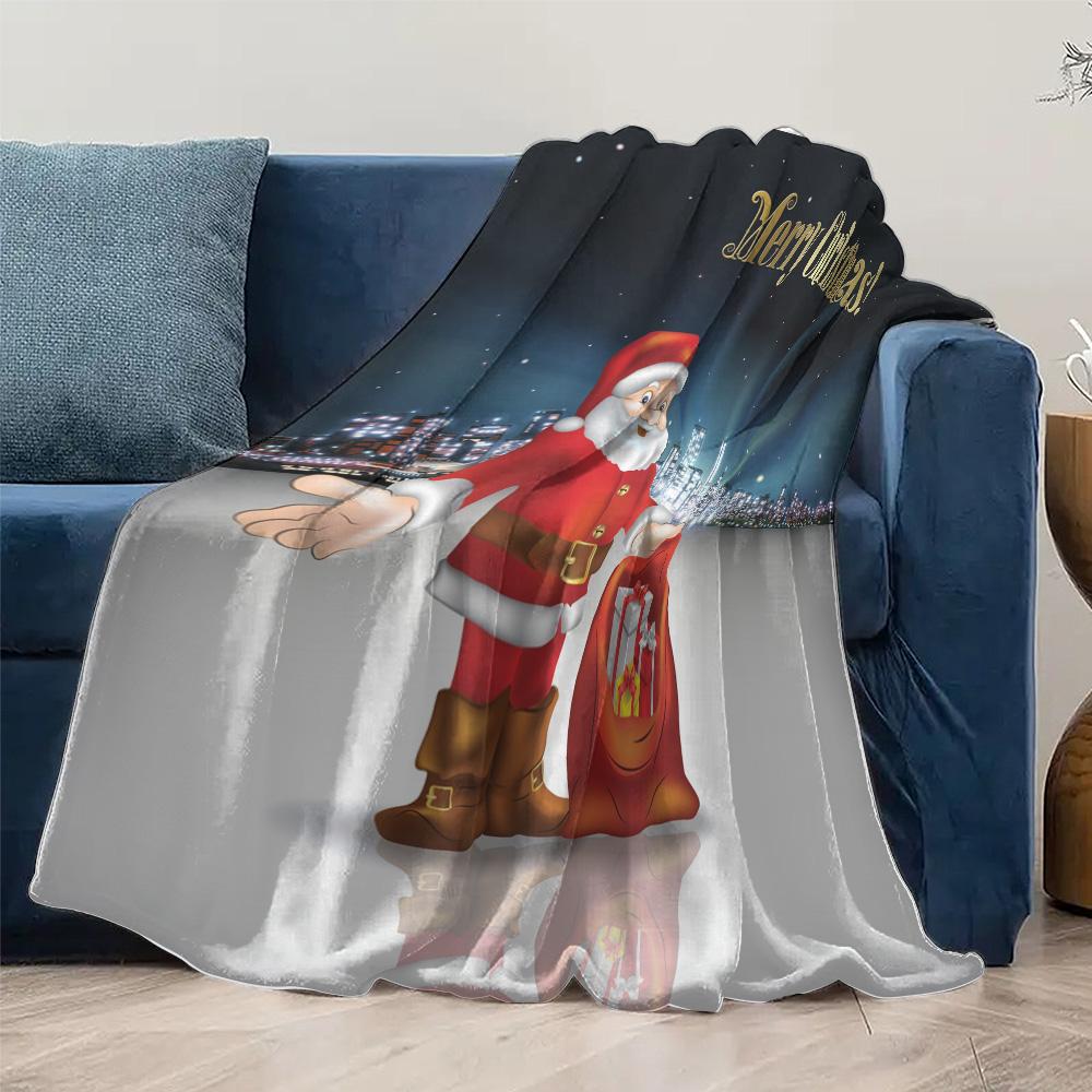 TU Festive Christmas Throw Blanket Cozy Holiday Decor Reversible Flannel Blanket Xmas Gift Home Comfort Soft Warm Bedspread Holi