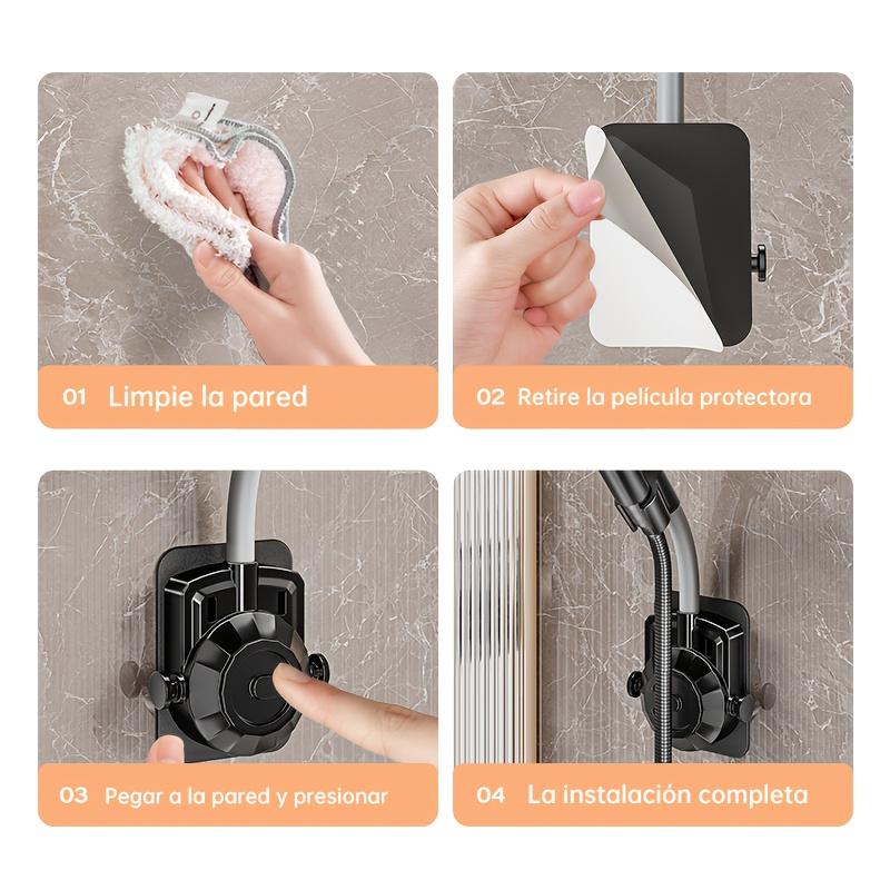 Suport pentru cap de duș montat pe perete, sistem de duș pentru baie, suport pentru cap de duș cu unghi reglabil, instalare fără găurire, fixare pe perete