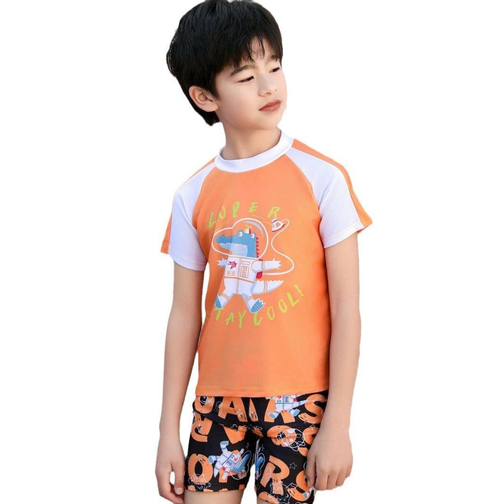 Kids' Cartoon Swimwear Set: Boys' & Girls' Swim Trunks, Short Sleeve for Middle & Big Children