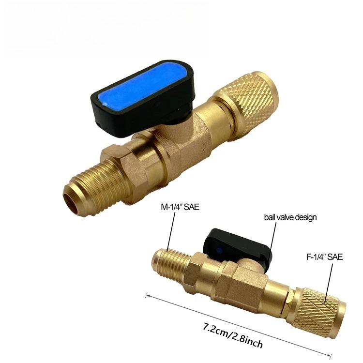 

Air Conditioning Refrigerant Ball Valve 1/4 SAE Straight Shut-Off Valve for R22 R410 Charging Hoses AC Refrigerant