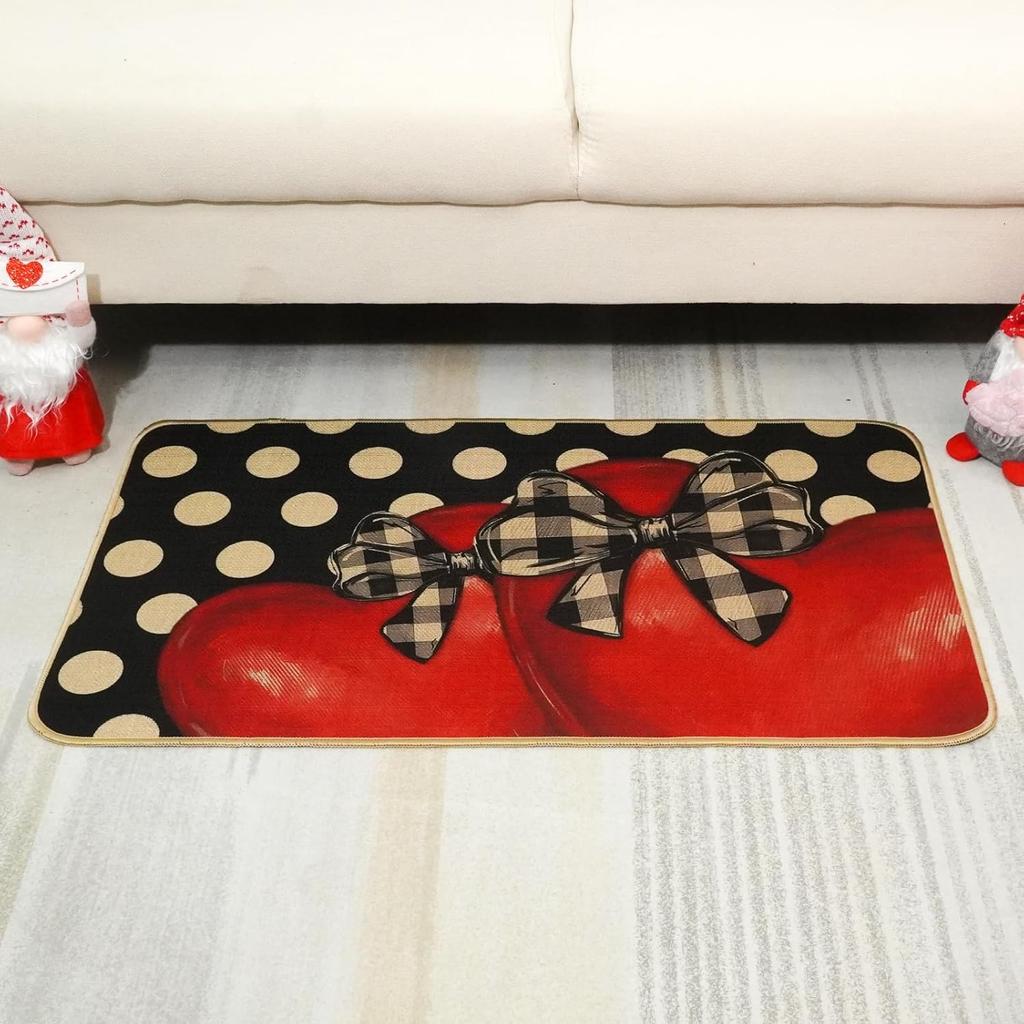 Valentine's Day Doormat Pink Red Heart-shaped Polka Dots Welcome Doormat Living Room Carpet Entrance Porch Decoration Rug