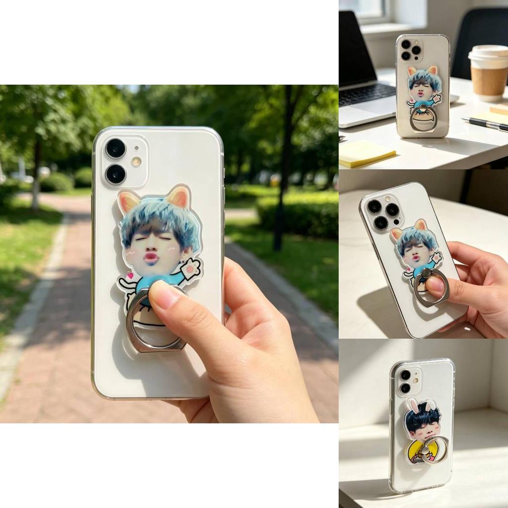 Kim Tae Hyung Min Yoon Gi Cartoon Phone Holder With Acrylic Back Panel And Metal Ring