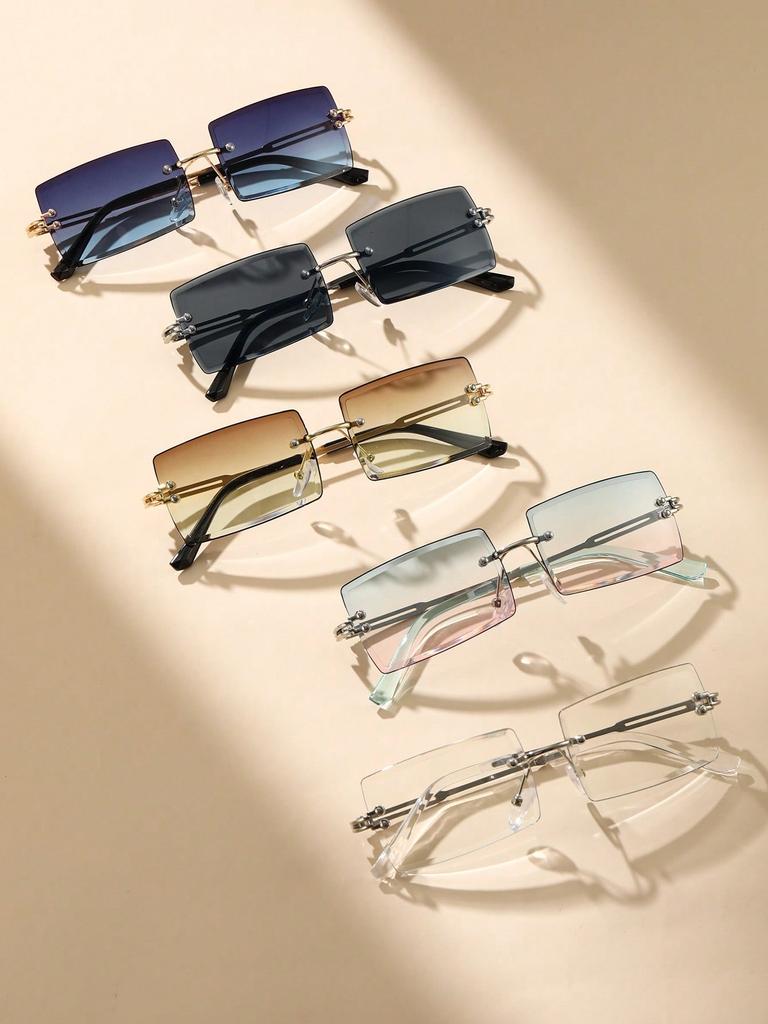 5PCS Fashion Women Sunglasses Men Shades Metal Rectangle Rimless For Daily Life Eyewear Accessories.