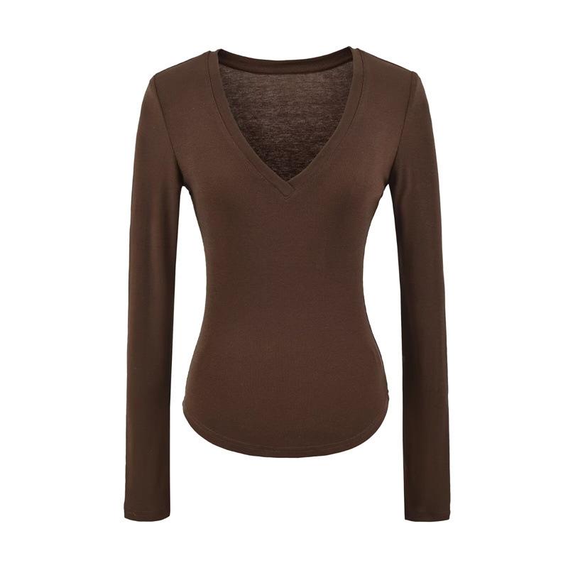 Korean V-Neck Long-Sleeve Slim Fit Sheer T-Shirt for Women - Autumn Essential