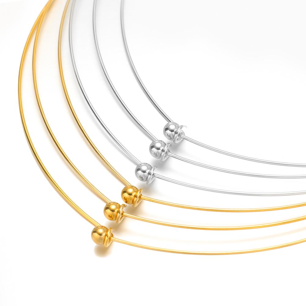 1 Piece 304 Stainless Steel Wire Collar Choker Necklace Round with Removable Ball End Cap Handmade DIY Jewelry Making 45cm Long