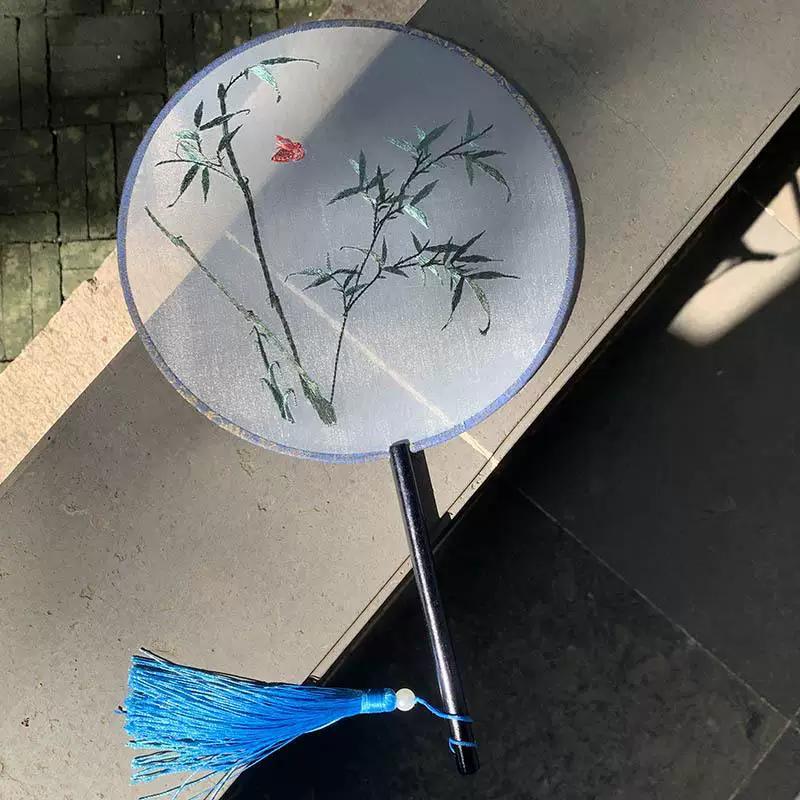 Embroidered Round Fan, Chinese Ancient Style Round Fan, Fairy-Like Hanfu Cheongsam Fan, Classical Palace Fan, Gardenia Jasmine Dance Fan