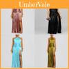Metalic Sheen Elegant Sleeveless Backless Dress With Slit For Party And Evening Wear