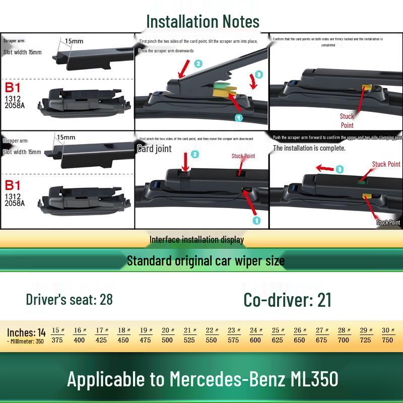Compatible Frameless Silent Wiper Blade for Mercedes-Benz ML350: Multi-Functional Rubber Strip