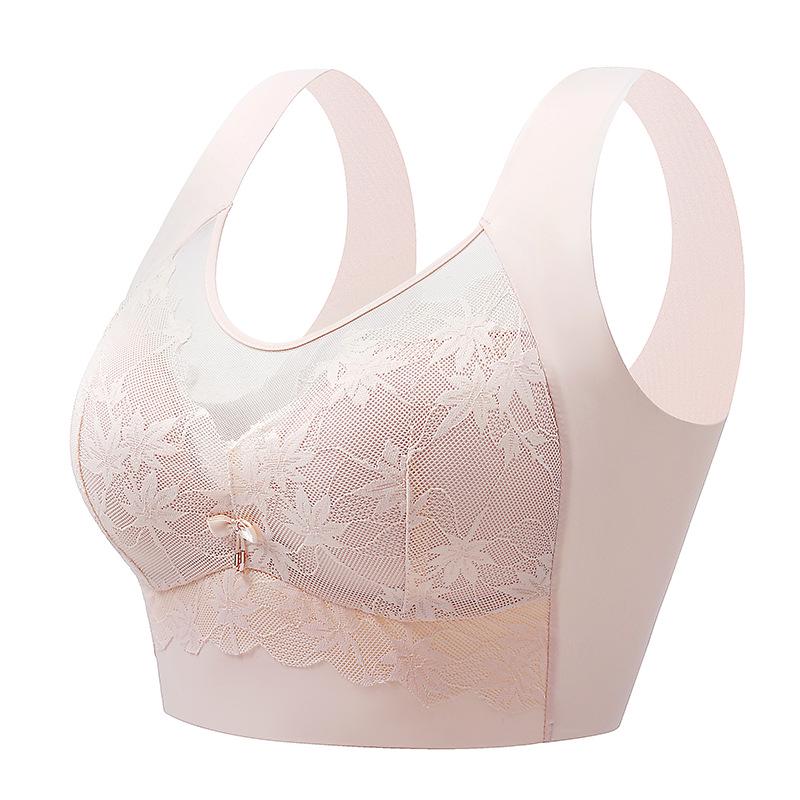 Lace Mesh Seamless Vest-Style Wire-Free Plus Size Bra with Beautiful Back Design