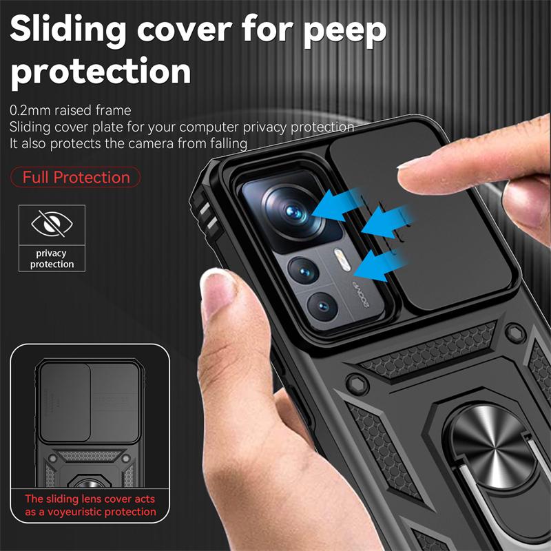 Pour Coque Xiaomi 12T Pro Étui Anneau Support Magnétique Coques de Téléphone Pour Xiomi Xiaomy Mi12T Mi 12T 12 T Pro Coulissant Caméra Armure Coque Arrière