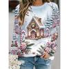 Tops for Women Christmas pattern Round Neck Long Sleeve T-shirt Fall Casual Slim Pullover Women's Long Sleeve Top