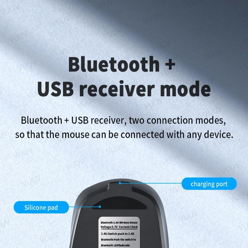 Rechargeable Ergonomics Wireless Mouse 2.4Ghz+BT5.0 Morandi Wireless Mouse  PC/Laptop