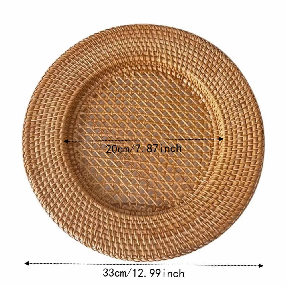 Vintage Tableware Mat Decorative Snack Serving Tray Nordic Handwoven Rattan Tray  Living Room