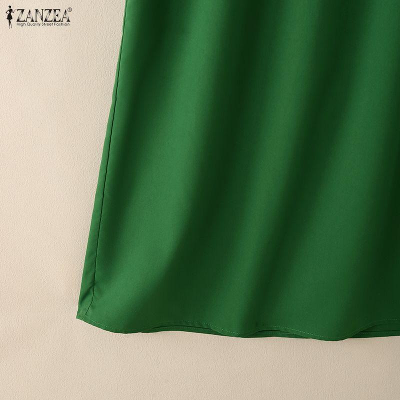 ZANZEA Women Casual V-Neck Solid Color Long Sleeve Loose Dress