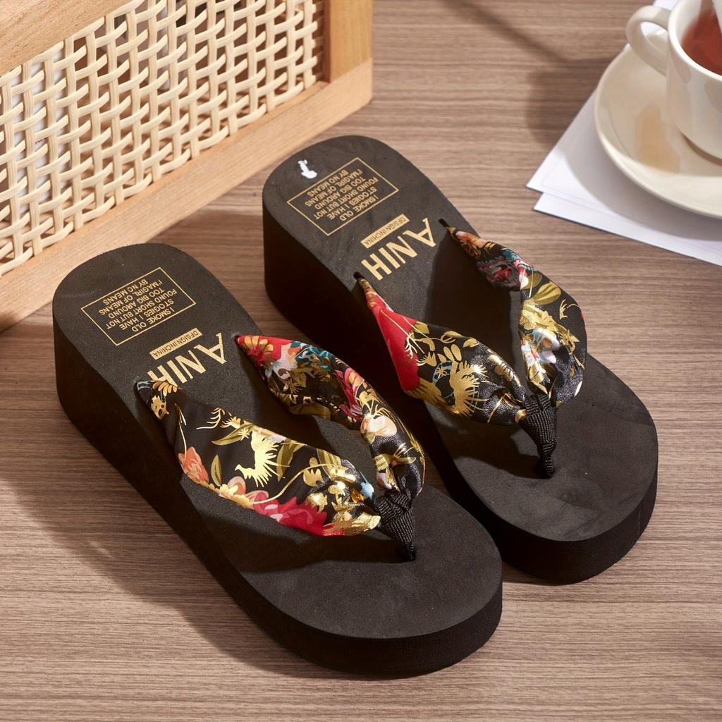 Ladies' Floral Printed Wedge Sandals - Fashionable One Foot Beach Slippers with Soft EVA Sole and Vibrant Floral Design