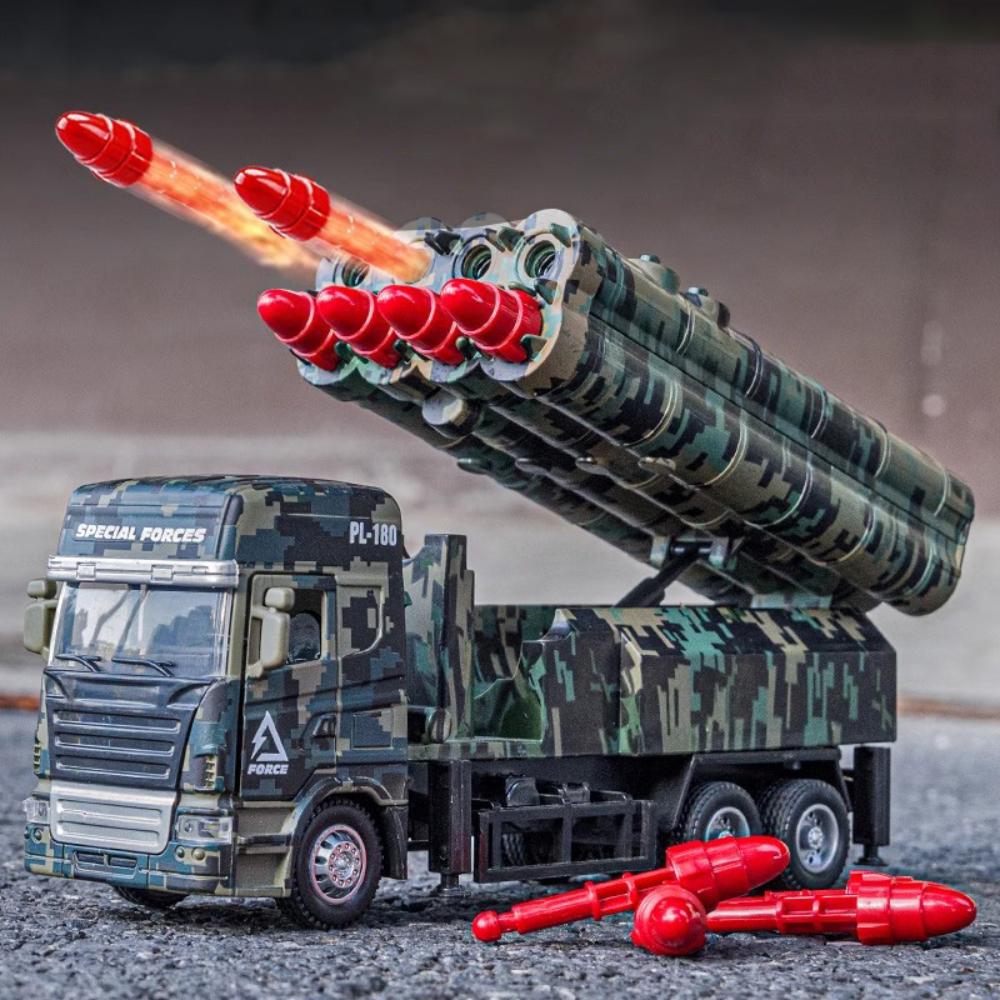 1:32 Missile Rocket Launcher Model Car Toy Alloy Body Rubber Tires Doors Opened Military Miniature Models Ornaments Kids Gifts