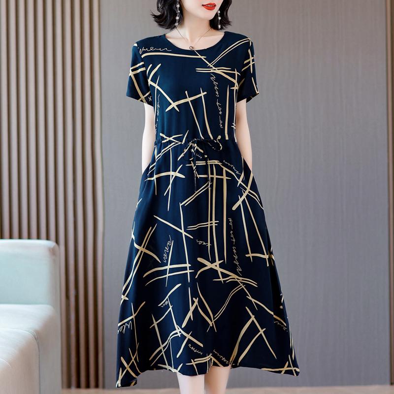 Eleganckie sukienki dla kobiet Nowa, na co dzień, długa sukienka z nadrukiem w stylu vintage, letnia odzież damska z krótkim rękawem w stylu koreańskim