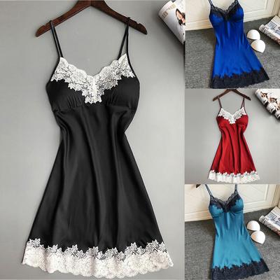 Satin Sleepwear Women Ladies Nightwear Nightdress Sexy Lingerie with Chest Pads