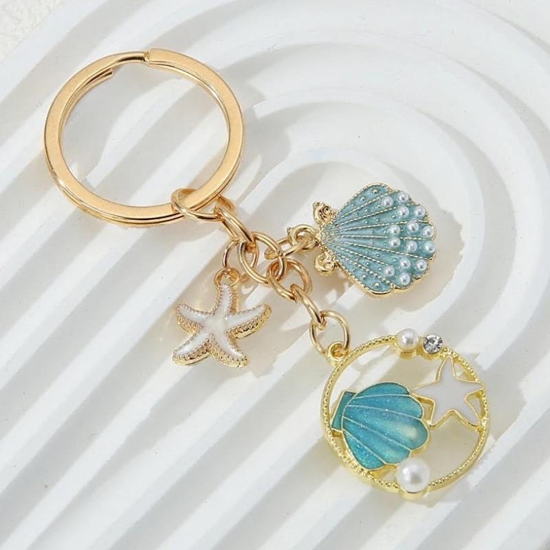 Ocean Series Seashell Conch Starfish Keychain Women Girls Keyrings Birthday Party Jewelry Gifts