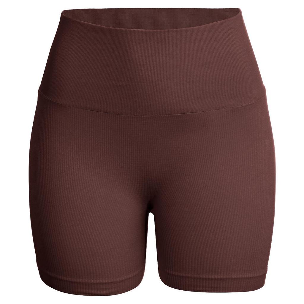 Seamless Ribbed Peach Lifting Yoga Shorts—Super Stretch Slimming Three-Quarter Pants for Running and Fitness
