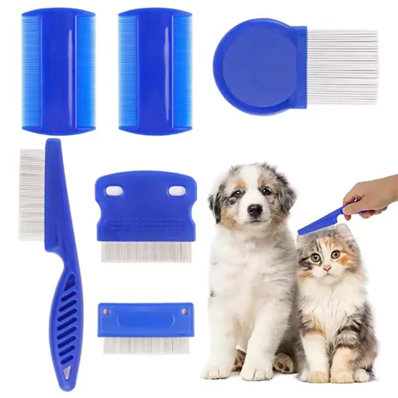 6 Pcs/set Pet Flea Comb Stainless Steel Head Lice Comb Cat Grooming Comb Removes Mucus and Crust Small Lice Flea Comb