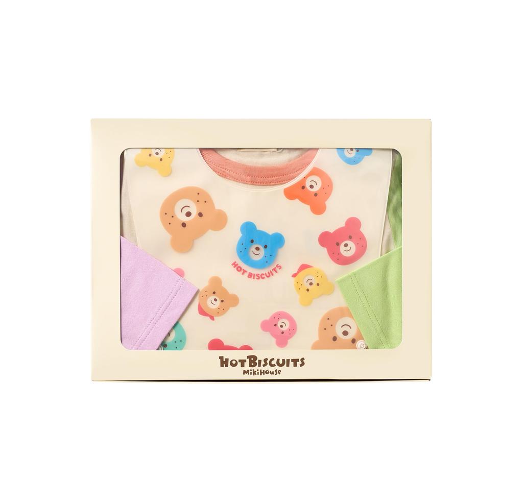 MIKI HOUSE HOT BISCUITS T-Shirt & Bib Gift Set, White, Size Unavailable, for Boys and Girls, 74-9951-144