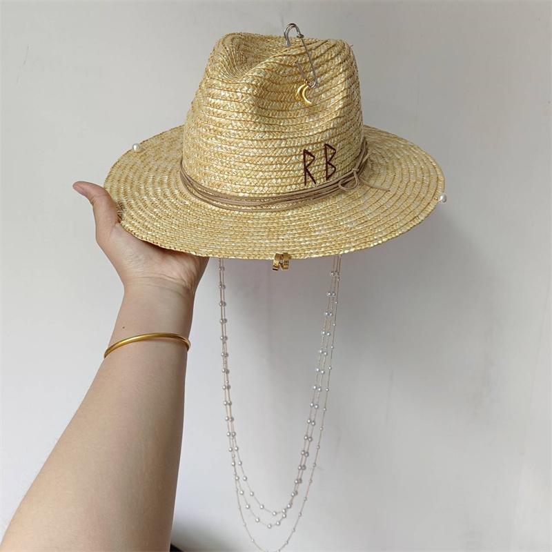 Beach Hat Punk Pearl Chain DIY Concave Crown Sun Hat New Korean Letter Hat Beach Hat Men's and Women's Punk Hat Candy Color Sun