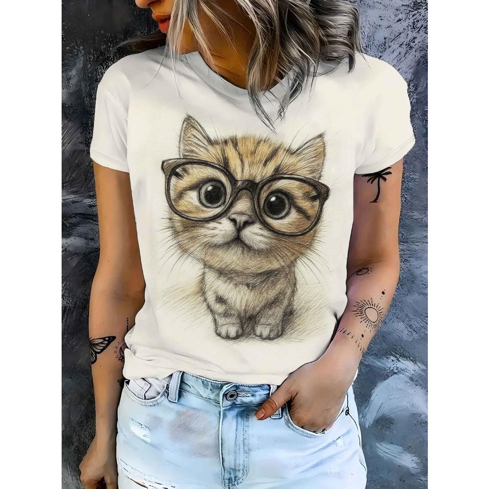 Stylish Comfortable Loose Round Neck Print Short Sleeve Daily T-Shirts Women’s
