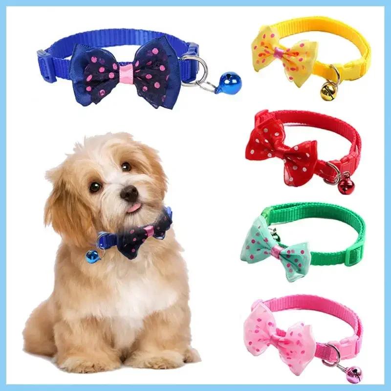 1PCS Adjustable Cat Dog Collars Cute Bow Tie With Bell Pendant Necklace Fashion Necktie Safety Buckle Pet Clothing Accessoreis