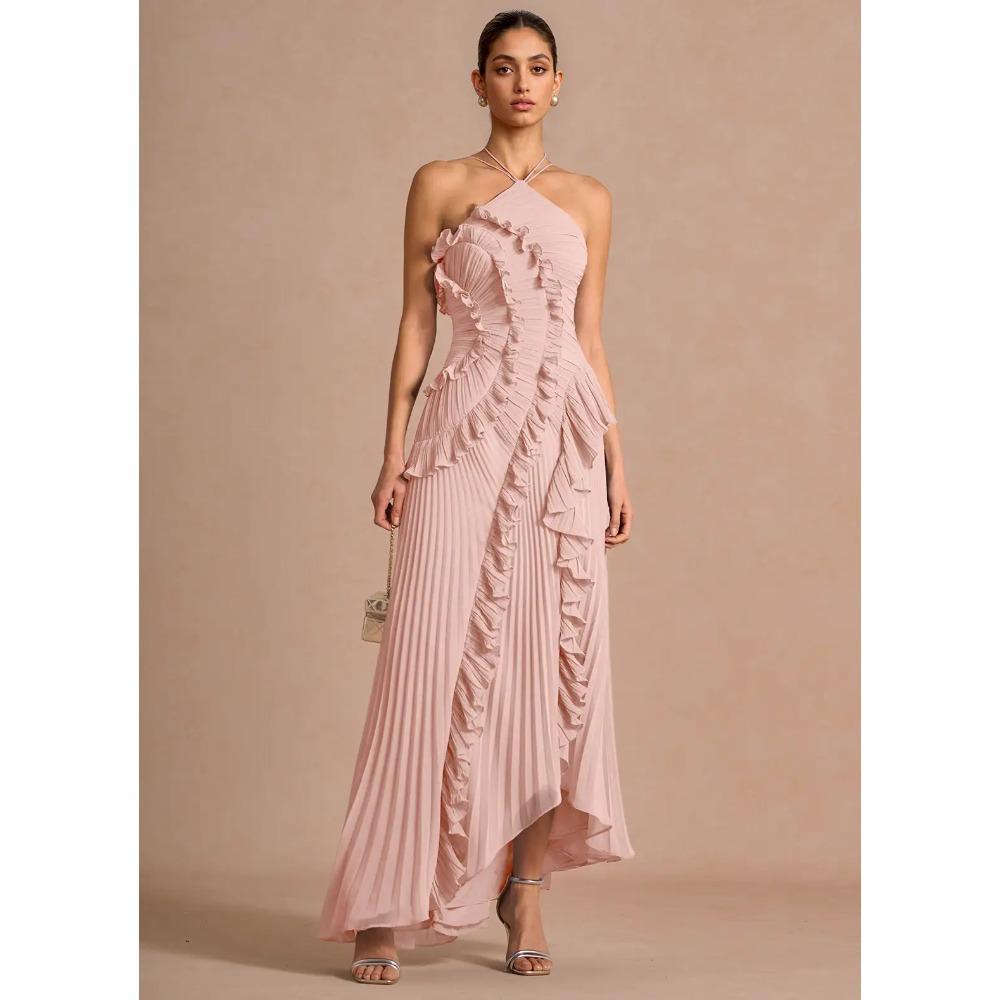 2026 Sleeveless Irregular Lace Slit Dress: Women's Summer High-End Fashion