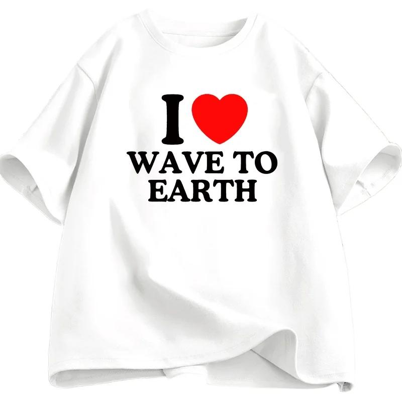 

Я люблю Wave To Earth Футболка Мужская с коротким рукавом Повседневная с принтом букв Унисекс Мужская одежда Свободные Топы Лето 4XL