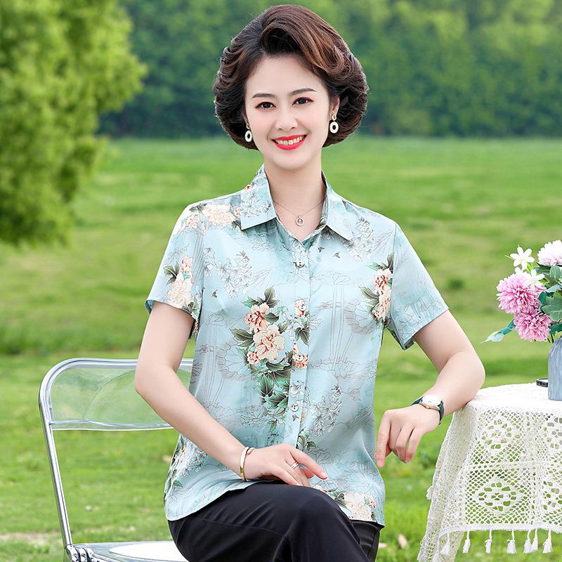 2026 Floral Chiffon Short Sleeve Top for Stylish Moms Over 50 5XL (recommended 75-82.5kg) зелёный