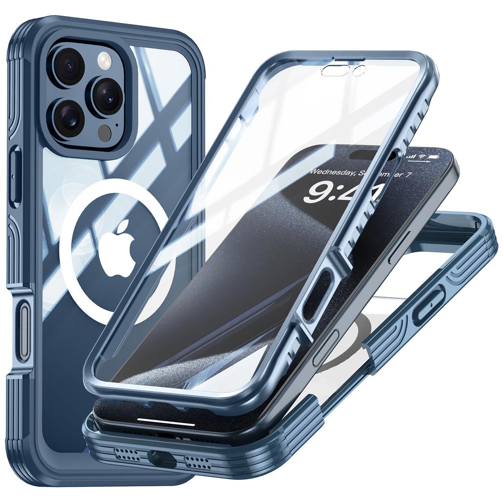 For iPhone 16 Pro Max Magnetic Case PC+TPU Shockproof Phone Cover with Screen Film