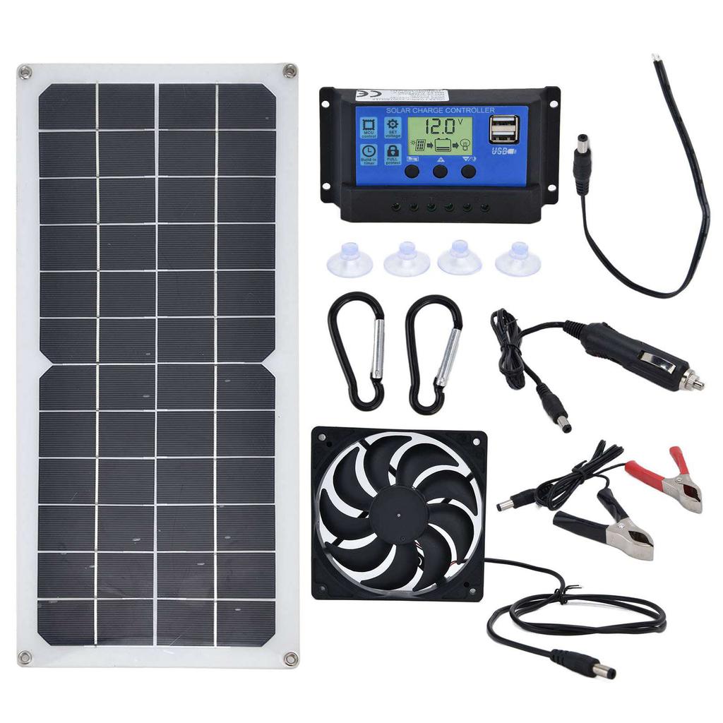 10W Solar Panel Set with 10A Controller Exhaust Fan for Car Yacht RV Boat Moblie Phone Battery