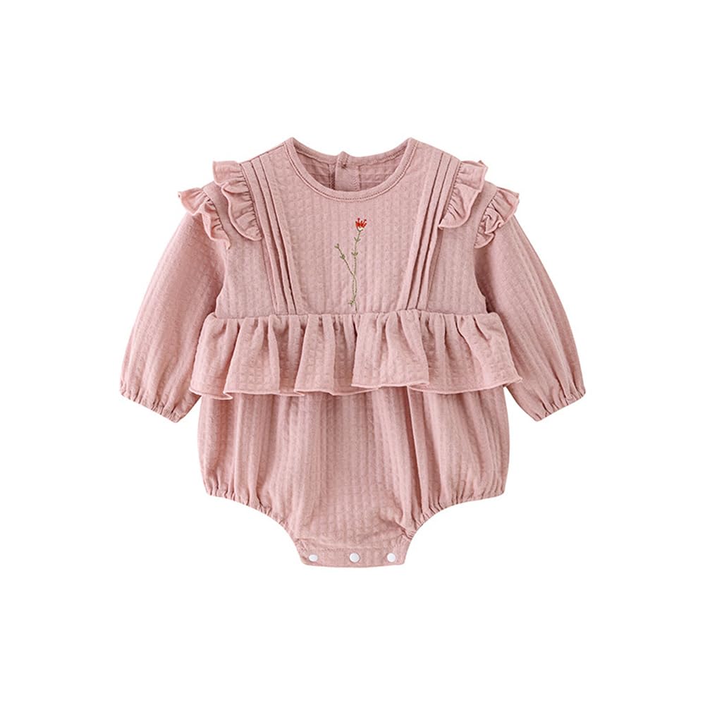 Baby Clothes Long Sleeve Bodysuit Girls Layered Style Newborn Fake Layered Coverall Baby Preparing for Birth Gift Embroidery Solid Pink 12M [Baby koi]