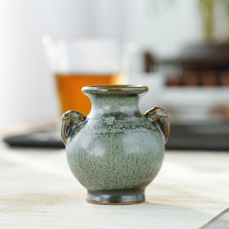 

1 шт. Гидропоника Украшение для гостиной в китайском стиле Керамическая маленькая ваза Зеленая ретро ваза для цветов Поделки Настольное украшение