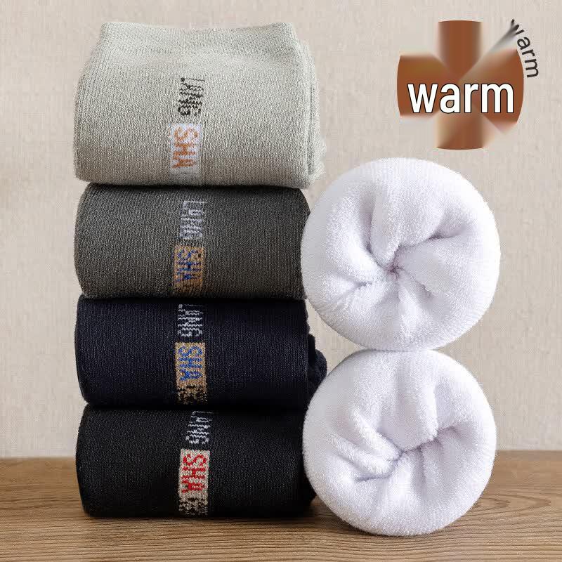 Langsha Men's 100% Cotton Thick Terry Thermal Mid-Calf Socks