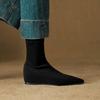 New Women's Elastic Fashion Boots Sleeve Solid Color Medium Heel Pointed Wedge Heel Large Size Women's Boots Comfortable Autumn and Winter Boots