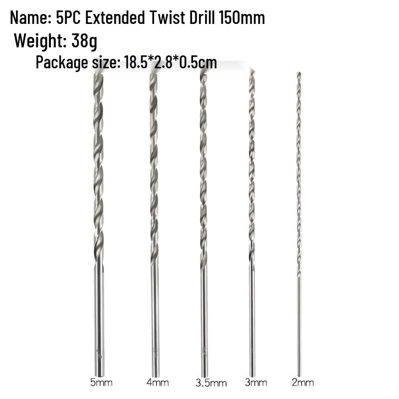 High-Speed Steel Extended Twist Drill, Straight Shank, 150mm/200mm Length