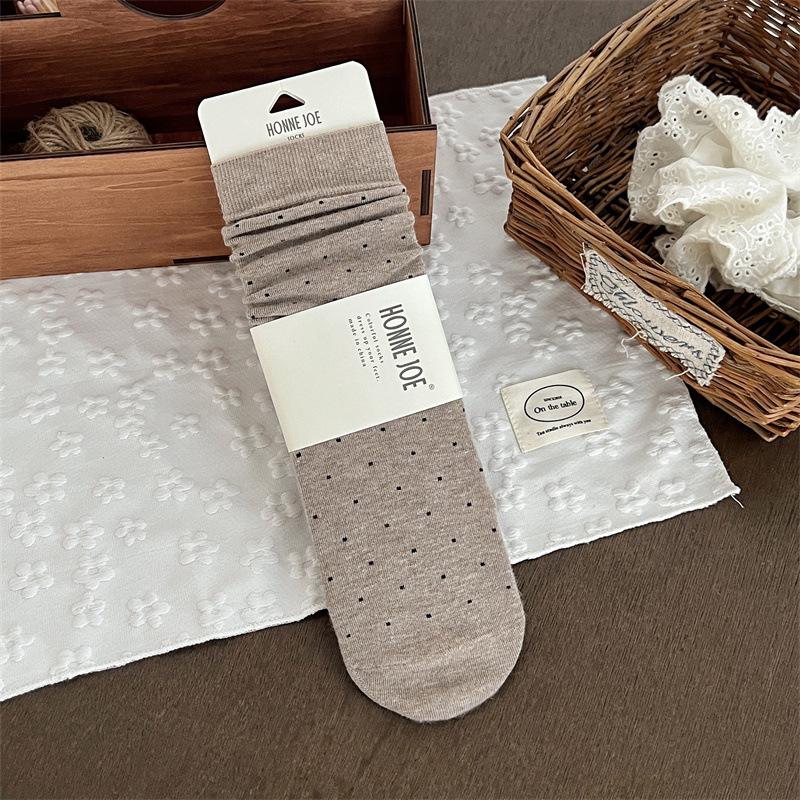 Women's Wool Mid-calf Socks Polka Dot White Versatile Autumn and Winter Breathable and Warm Long Socks