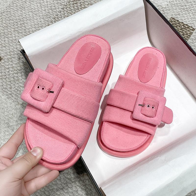2024 SUMMER Thick Sole Slippers for Women Button Design Casual External Wearing Slippers Shoes for Women Zapatos De Mujer