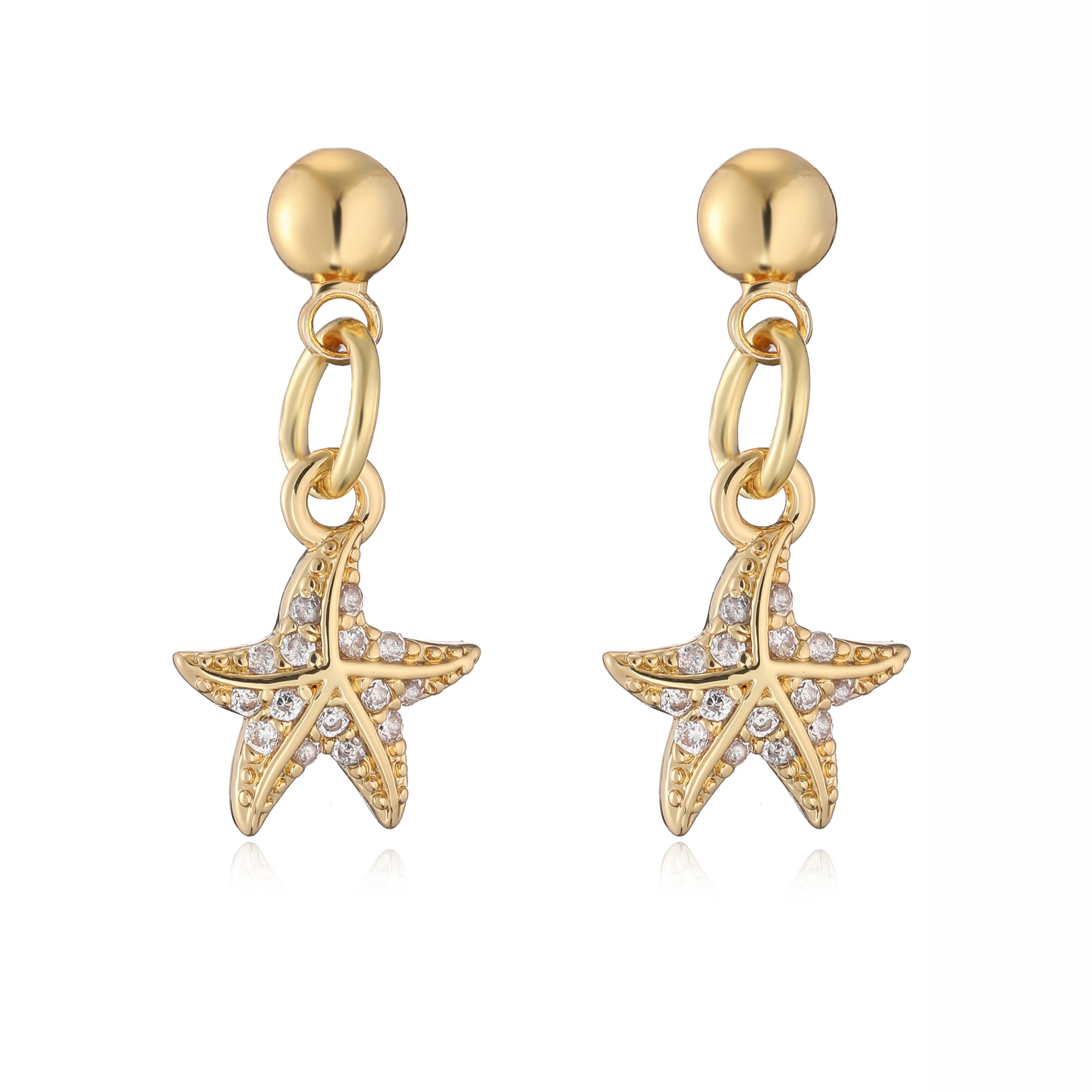 

HECHENG, Cute Little Starfish Pendant Earring Necklace Ocean Style Accessories Women s Fashion Simple Zircon 1 Piece Other