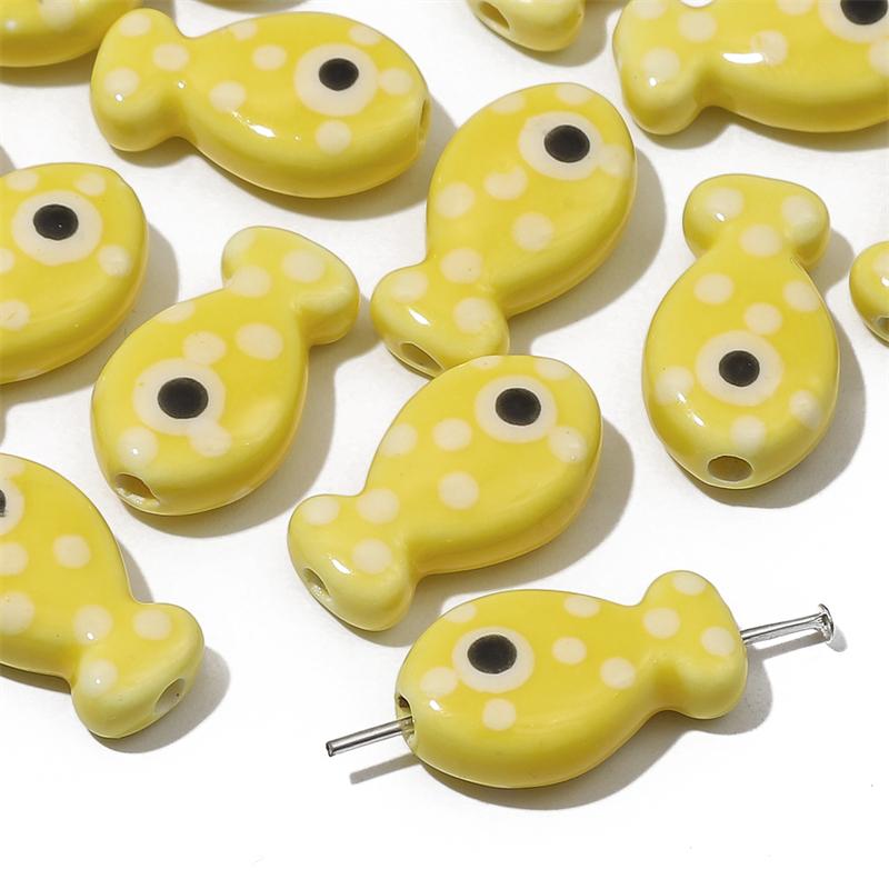 2Pcs Ceramic Beads Hand-painted Polka Dot Double-sided Fish Beads For DIY Bracelets Necklaces Jewelry Making Accessories