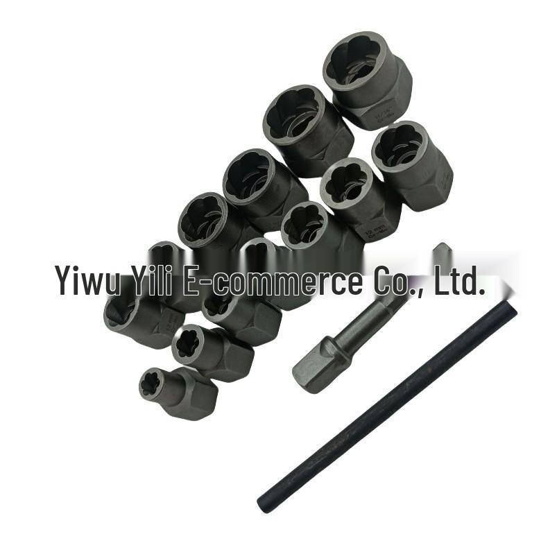 14-Piece High-Style Nut Extractor Set with Reverse and Sliding Tooth Sleeves