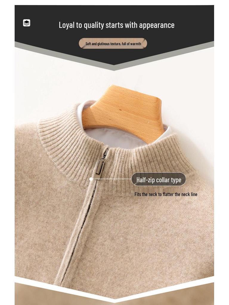 Men's Cashmere Half-Zip Thermal Sweater for Business Casual Wear