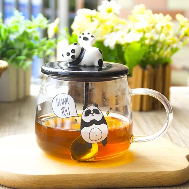 500ml Creative Heat-resistant glass mug with lid borosilicate glass cartoon panda mug milk breakfast coffee cup home 500ml