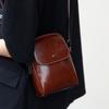 Leather Small Bag for Spring and Summer, Trendy Oil Wax Cowhide Phone Bag, Retro Crossbody Bag, Single Shoulder