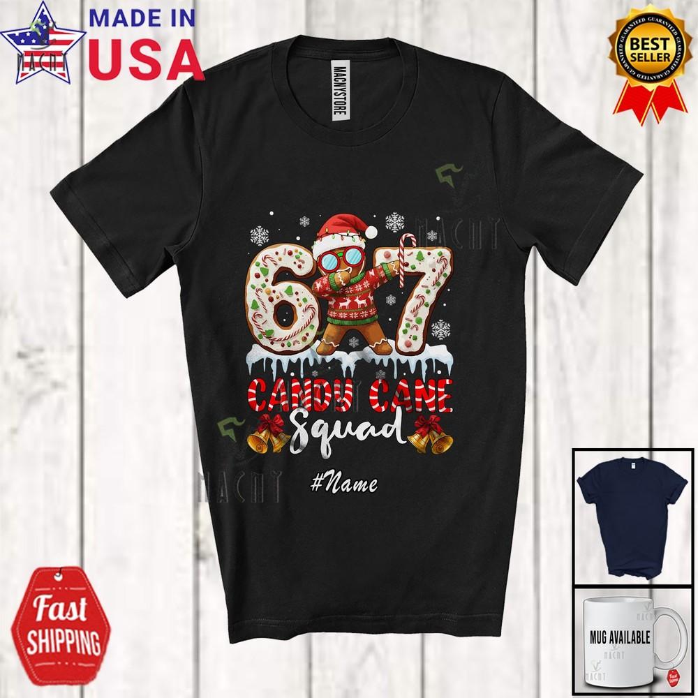 Custom Name Candy Cane Squad Joyful Christmas Dabbing Gingerbread 67 T-Shirt