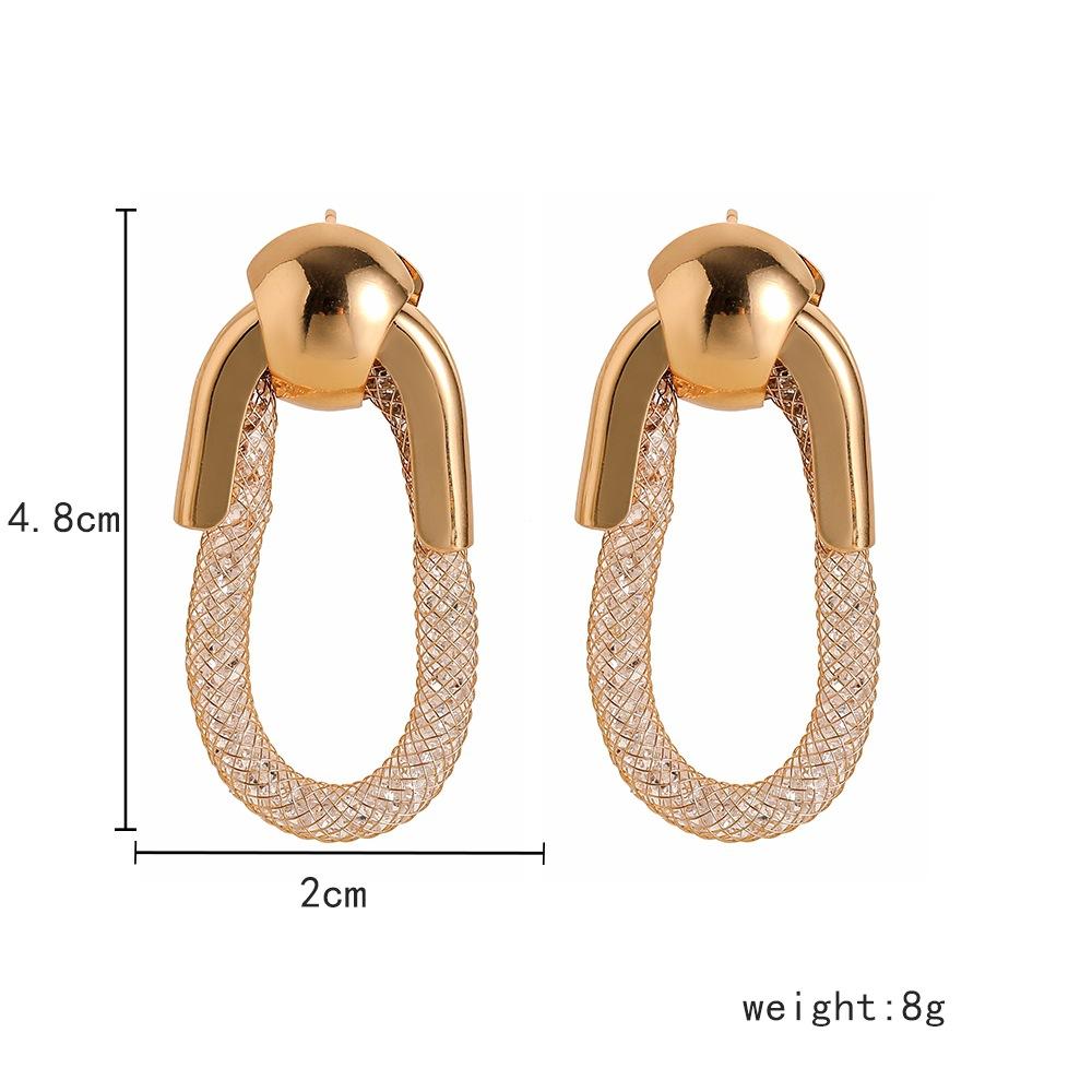 2023 New European And American Fashion New  Light Luxury Style Simple Earrings Oval Geometric Shape Metal Color Mesh Chain Exaggerated Earrings